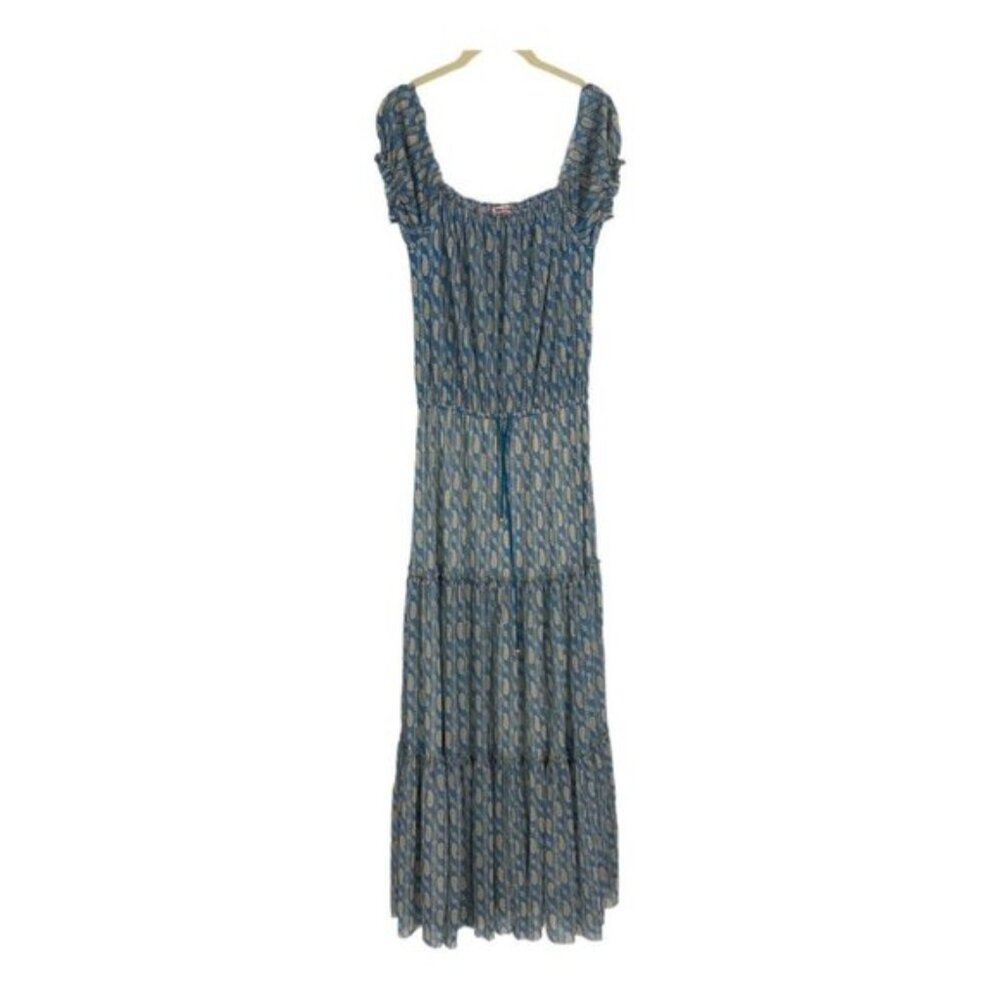 Juicy Couture Blue Beige multicolor Tiered Chiffon Paisley Maxi Dress size L